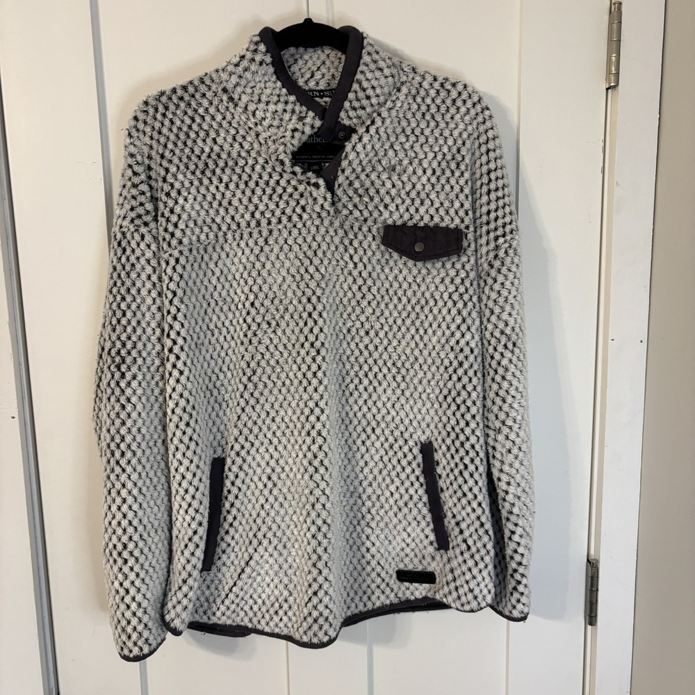 SIMPLY SOUTHERN SIMPLY SOFT PULLOVER Neutral w/ gray Trim Women's L Cozy